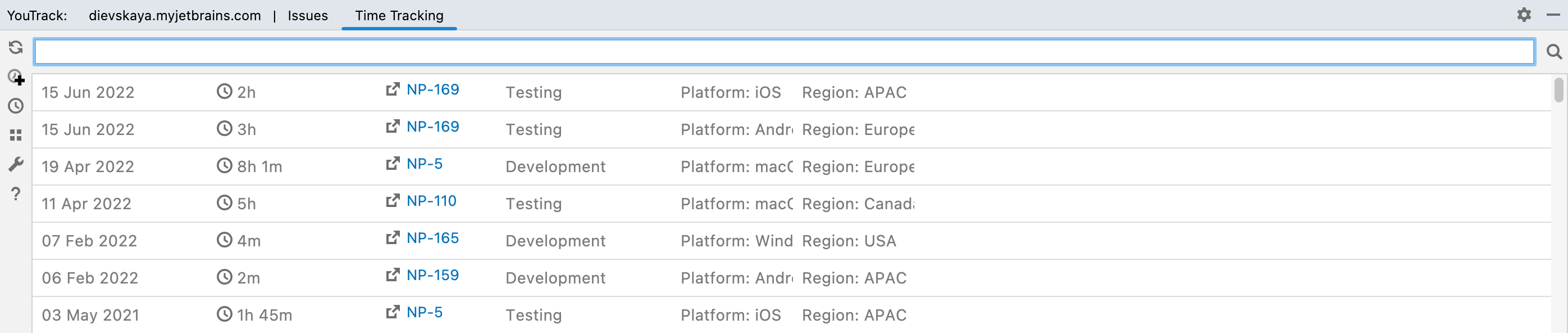 Time tracking in the YouTrack Integration plugin. Time tracking in the YouTrack Integration plugin.