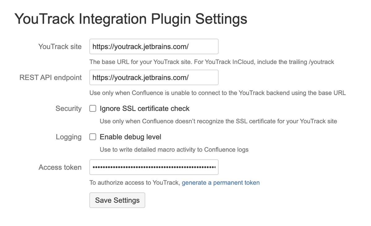 YouTrack Integration plugin settings. YouTrack Integration plugin settings.