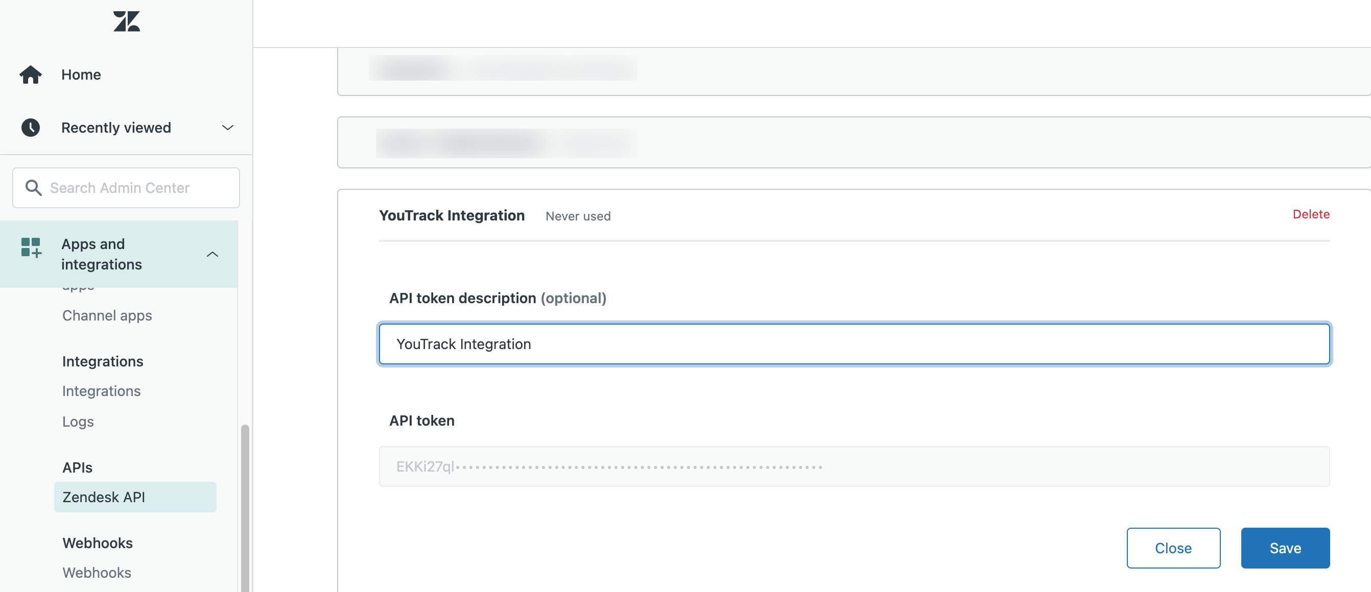 The API token in Zendesk The API token in Zendesk