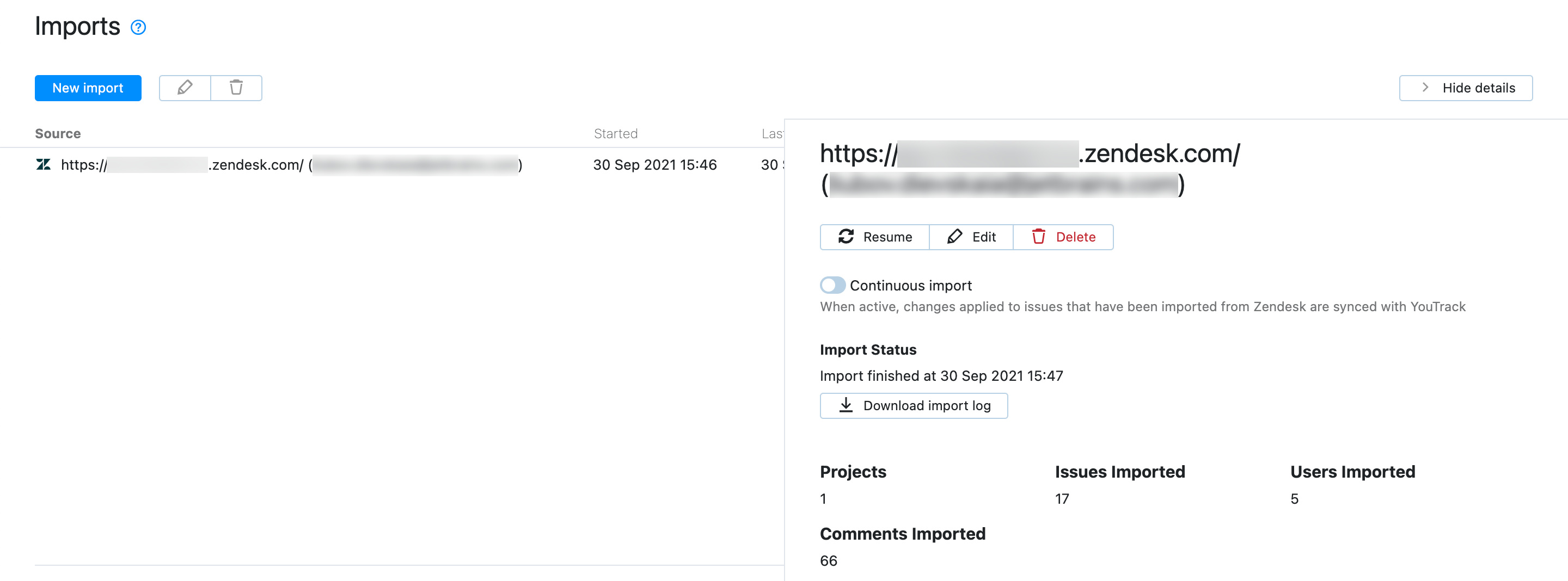 Import results Import results
