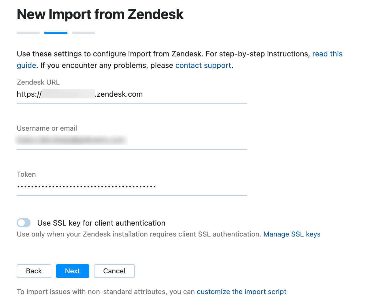 Zendesk import settings Zendesk import settings