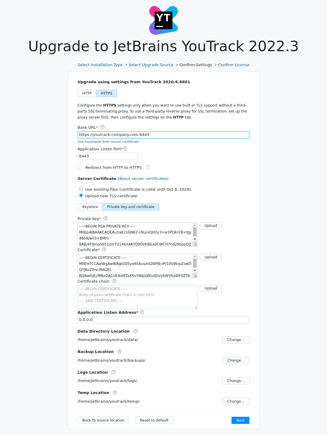 Upload new server certificate during upgrade Upload new server certificate during upgrade