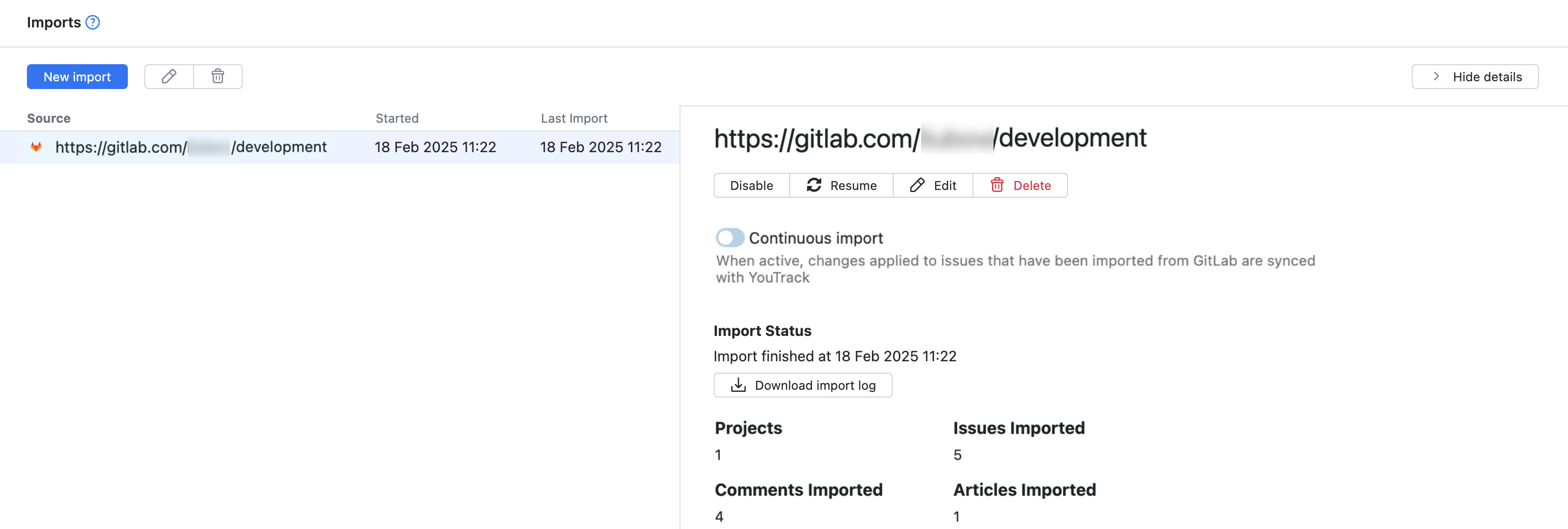 Import configuration details Import configuration details