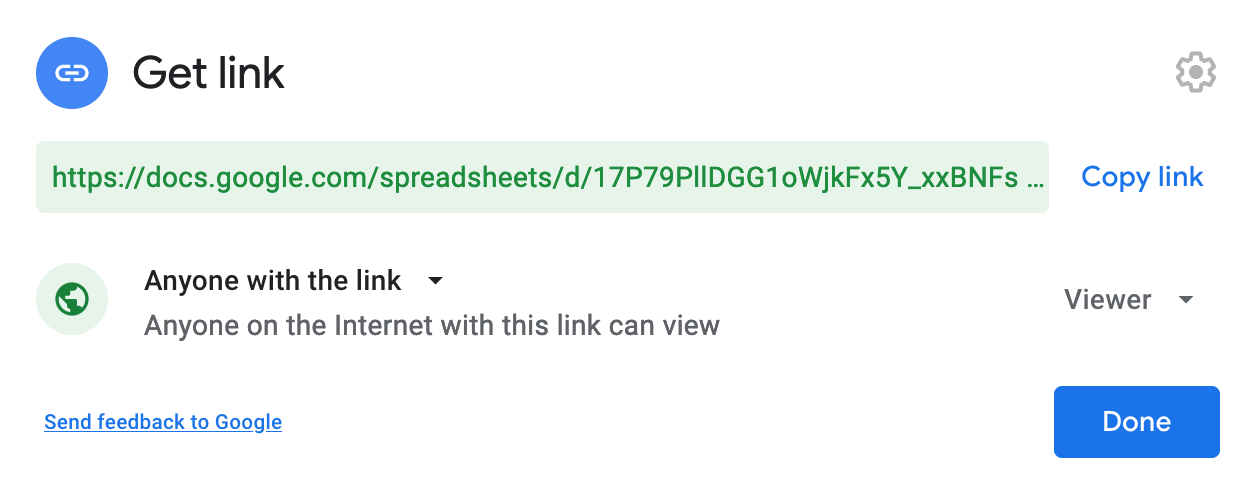 Sharing settings for a Google spreadsheet Sharing settings for a Google spreadsheet