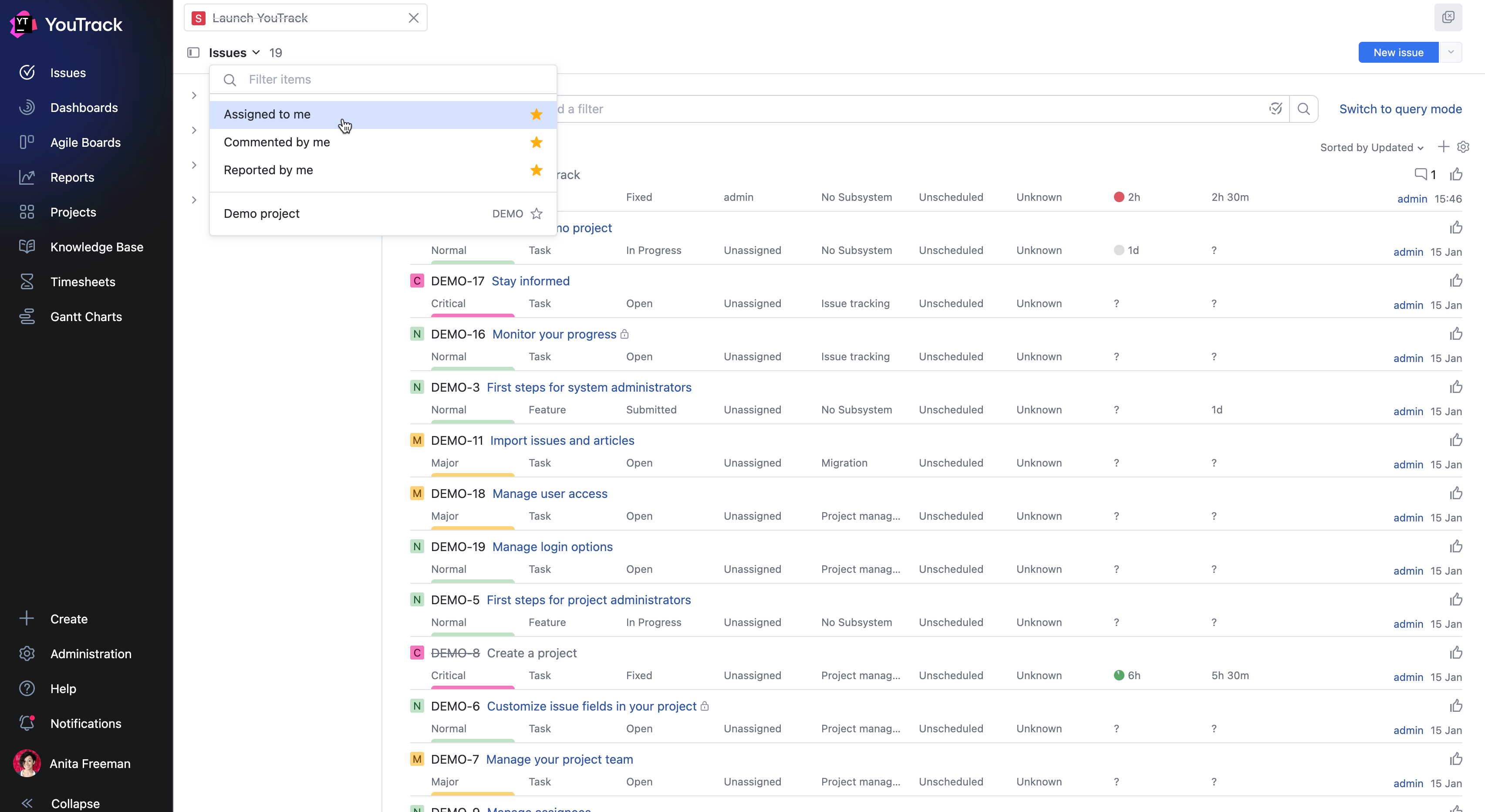 Issues search menu Issues search menu