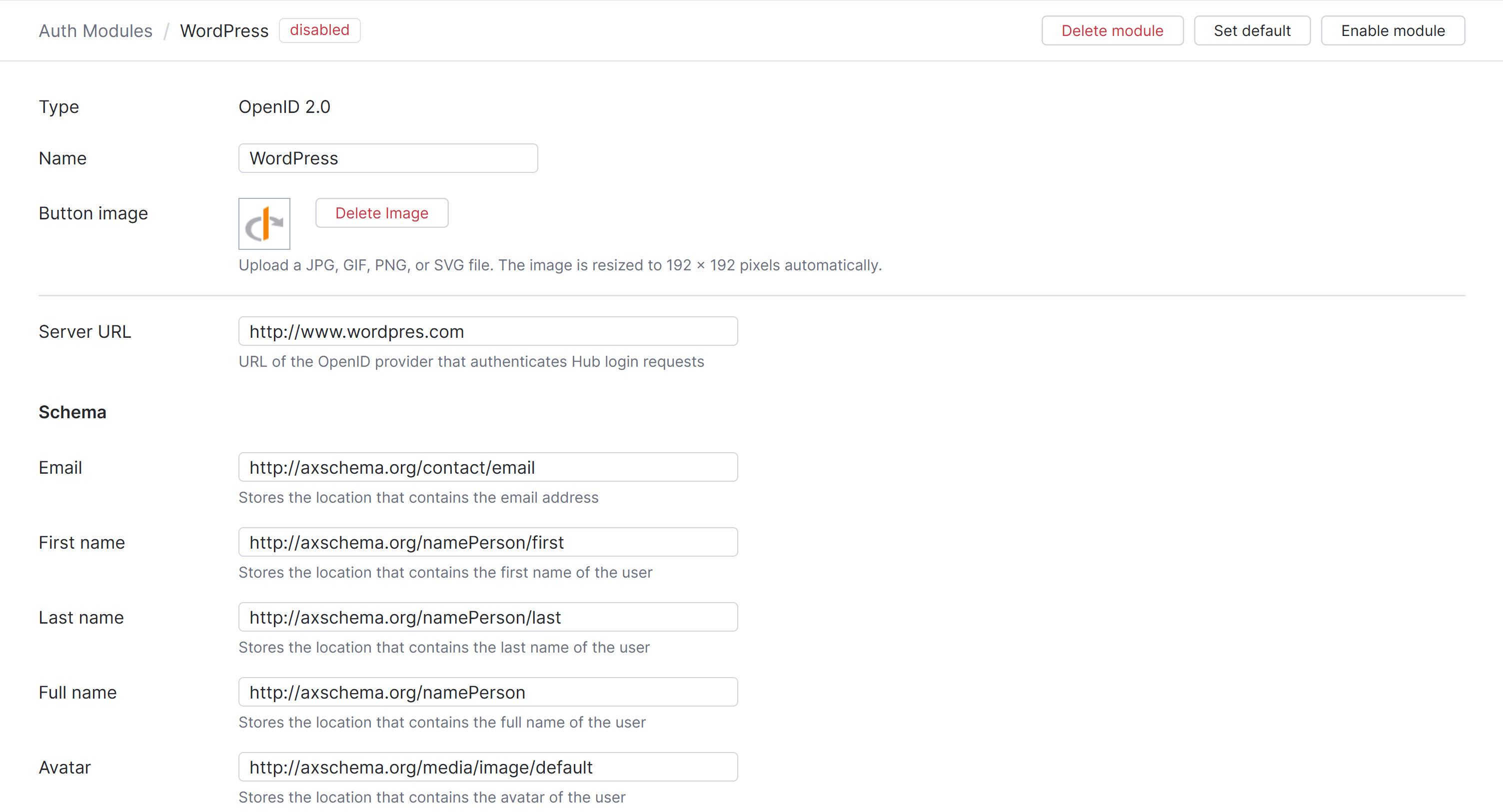 Open ID auth module settings Open ID auth module settings