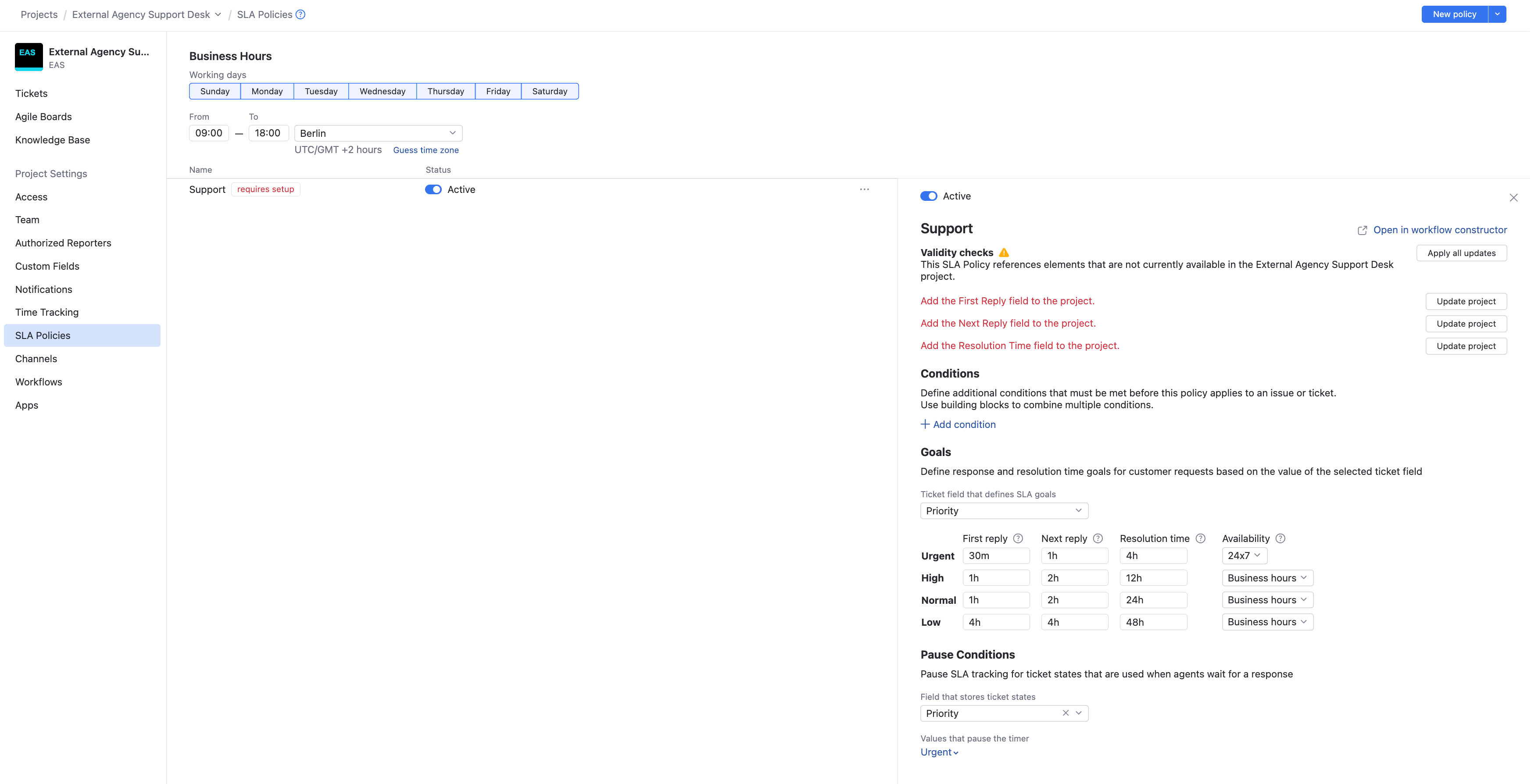 An SLA policy requires setup An SLA policy requires setup