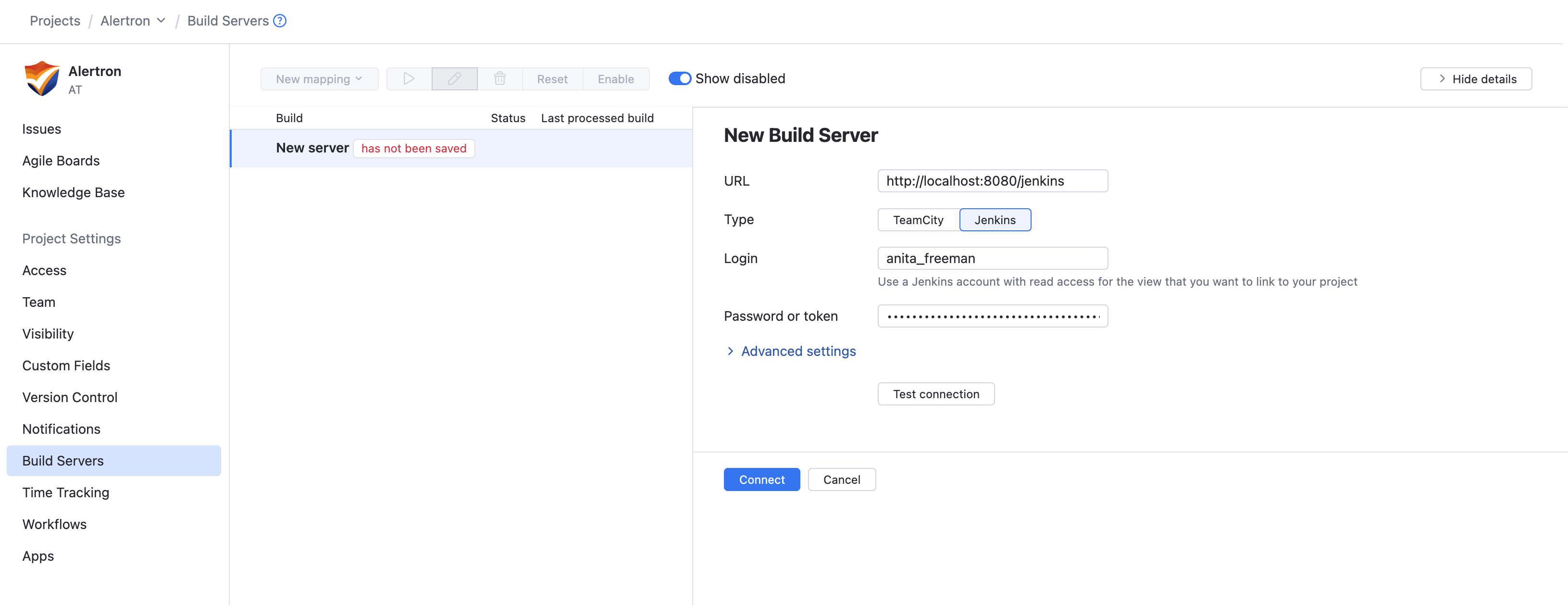 Settings for integrating with a new Jenkins server. Settings for integrating with a new Jenkins server.