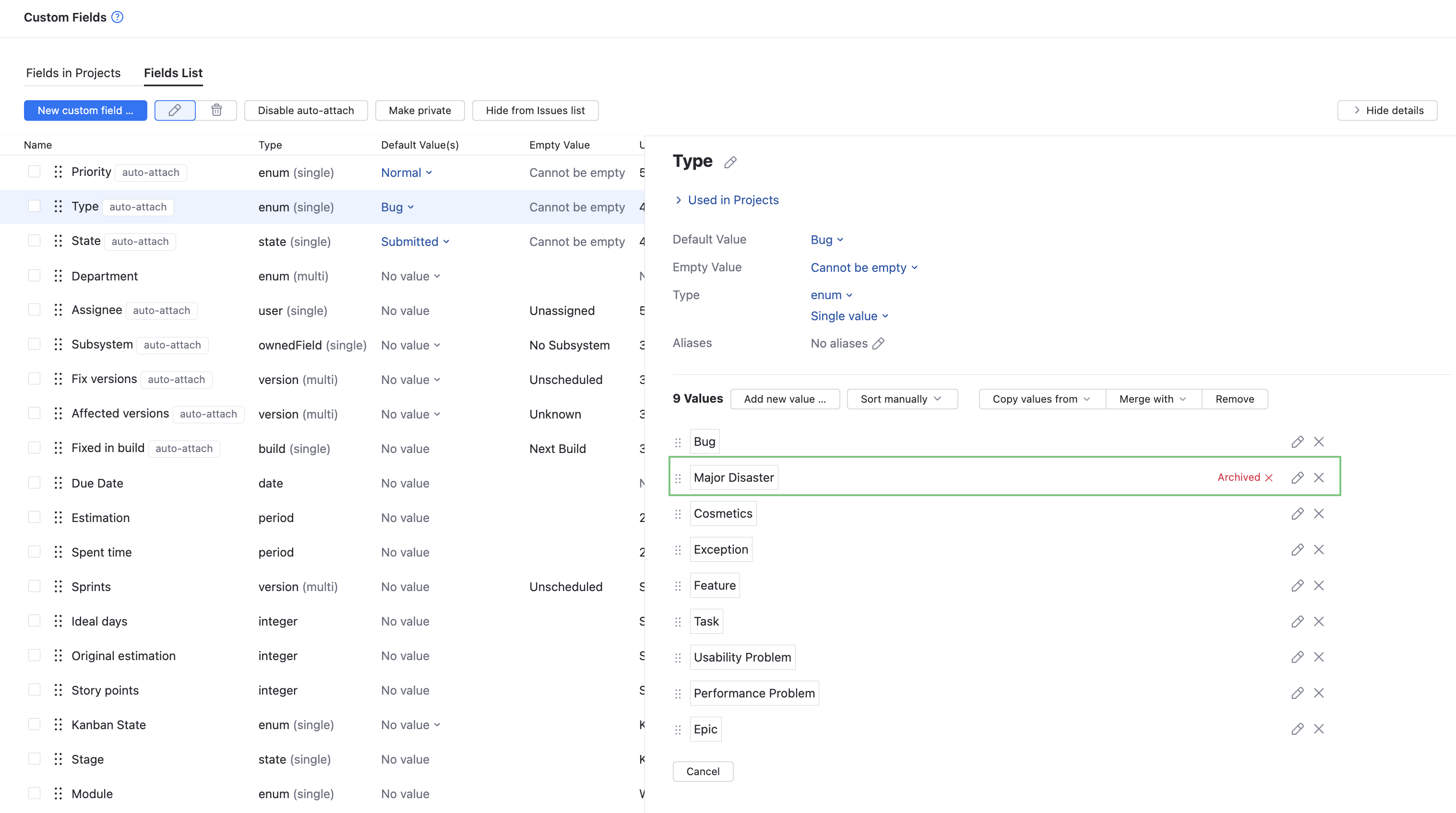 An archived value in a custom field. An archived value in a custom field.