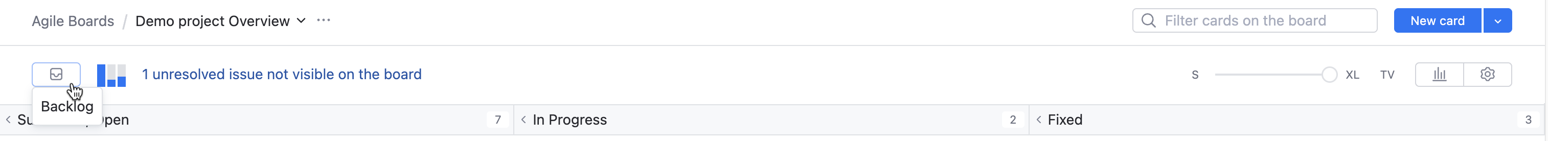 Backlog button in the agile board toolbar. Backlog button in the agile board toolbar.
