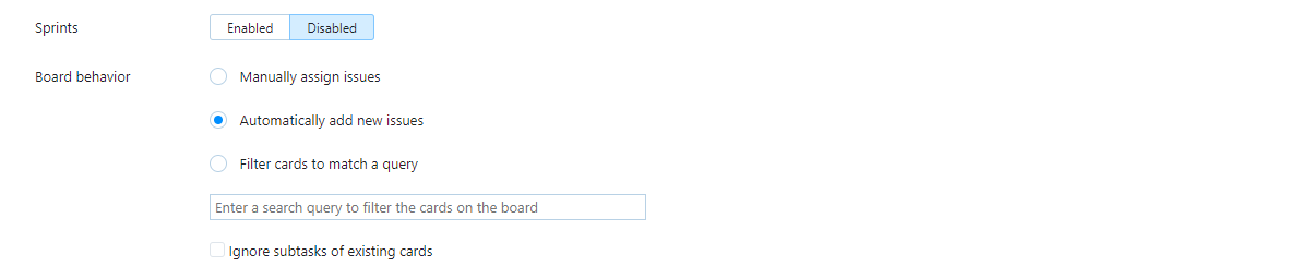 Board behavior, no sprints Board behavior, no sprints