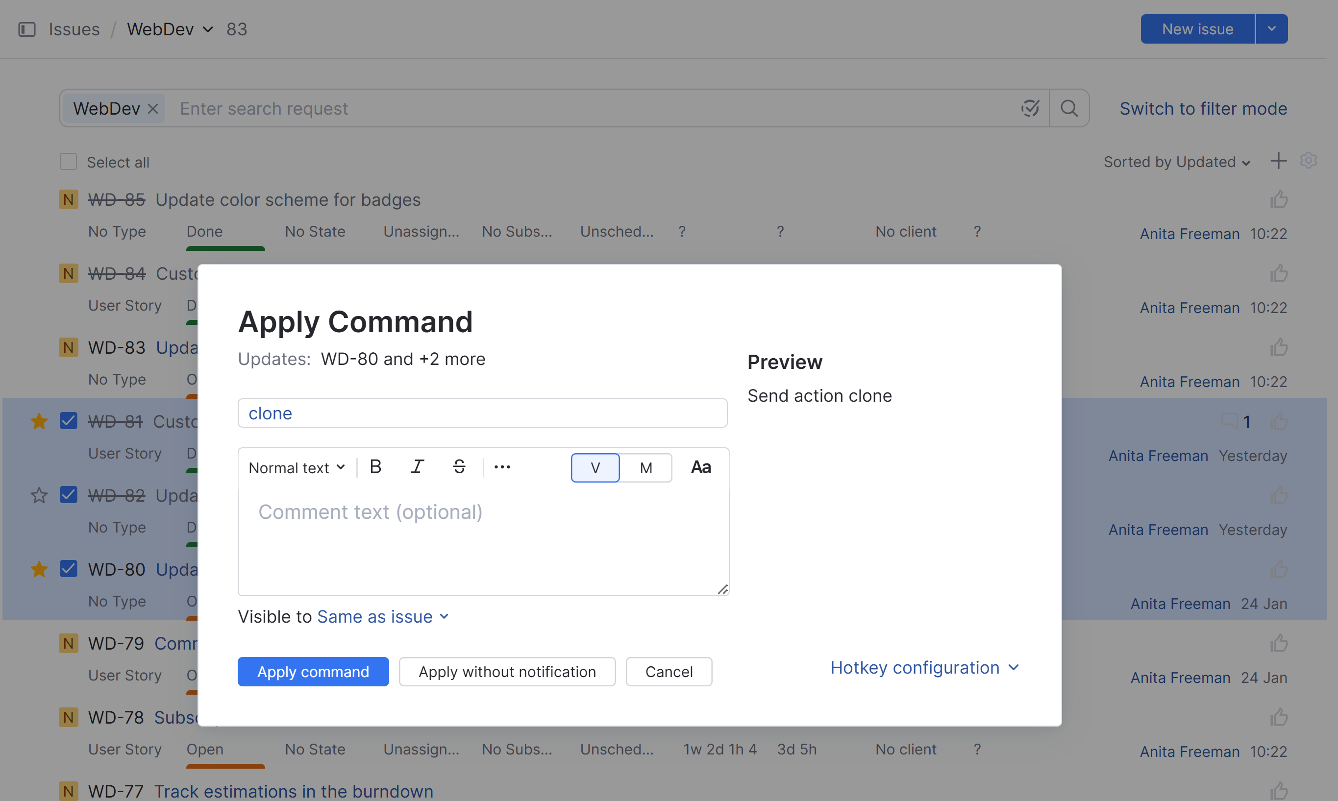clone issue command window clone issue command window