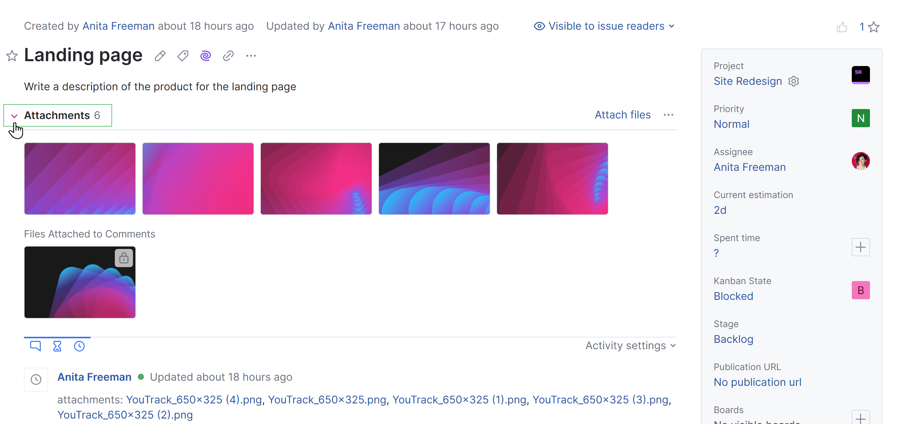 Control that collapses the Attachments panel in an issue. Control that collapses the Attachments panel in an issue.