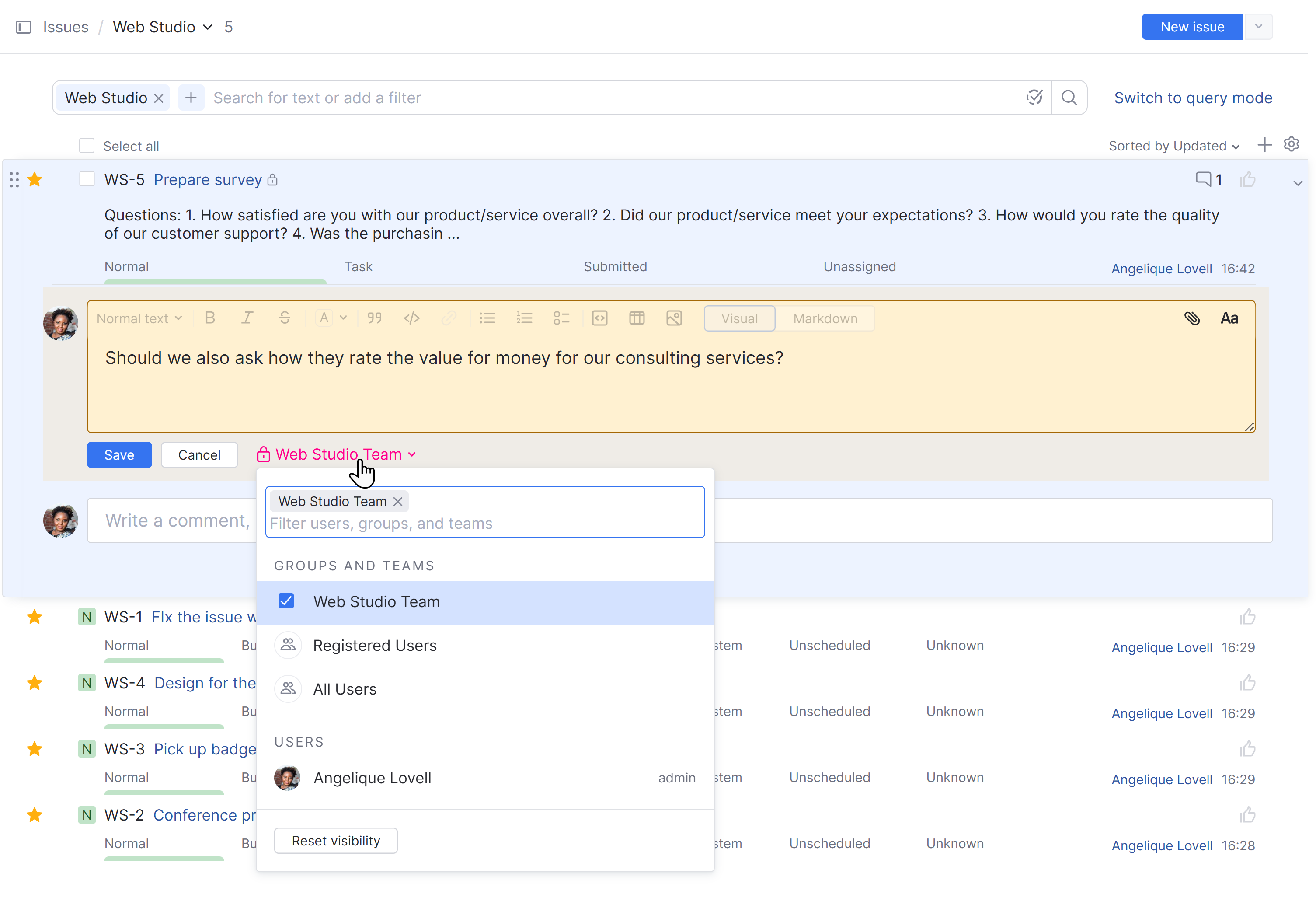 Comment visibility Issues list Comment visibility Issues list