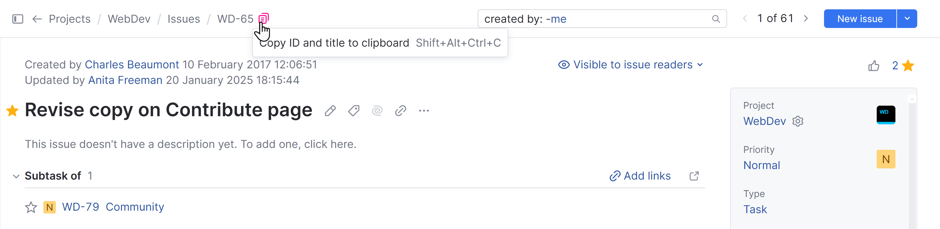 Option to copy issue ID and summary in YouTrack. Option to copy issue ID and summary in YouTrack.