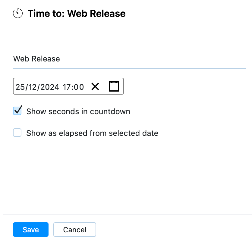Countdown widget settings Countdown widget settings