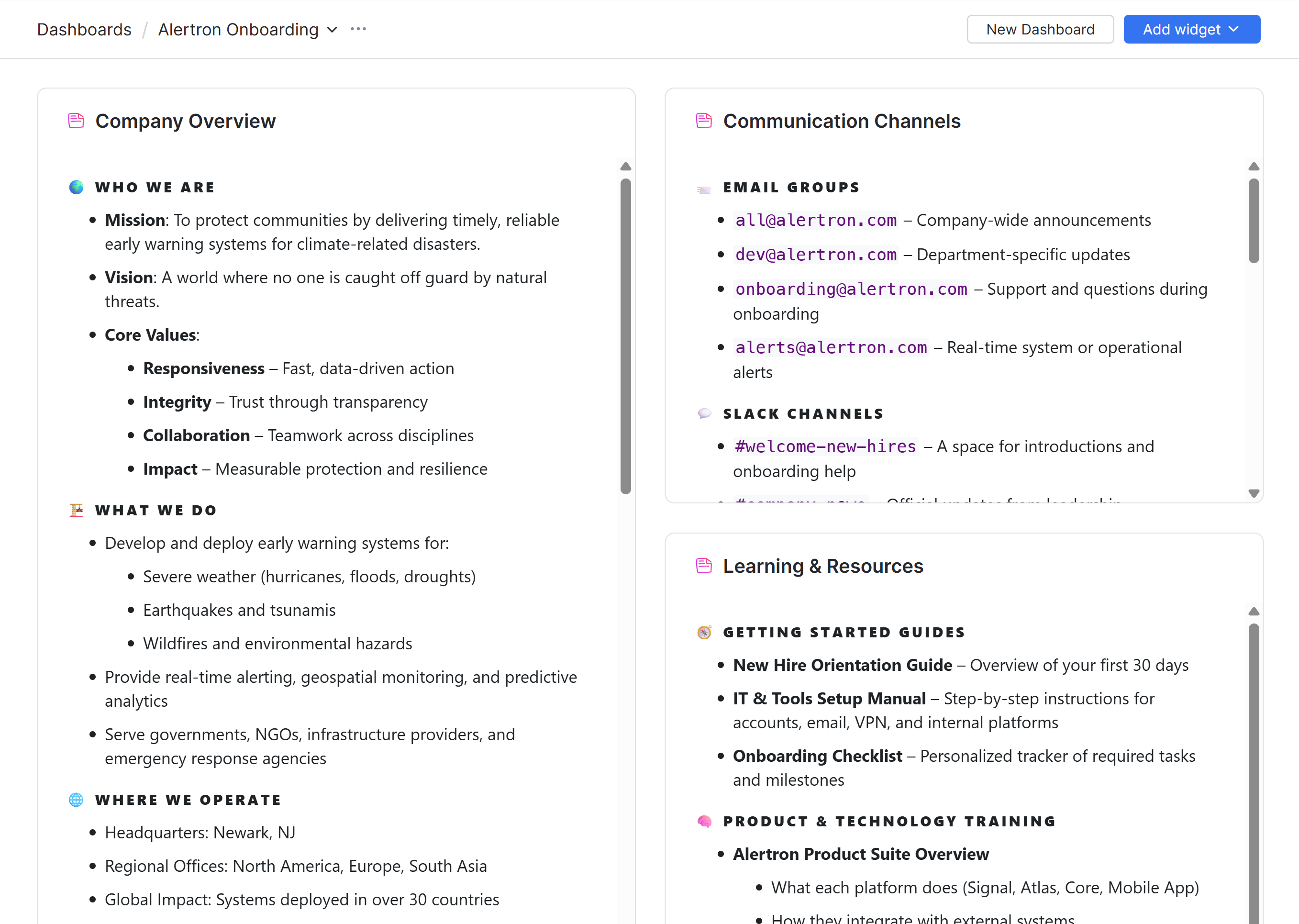 Using the default dashboard for onboarding. Using the default dashboard for onboarding.