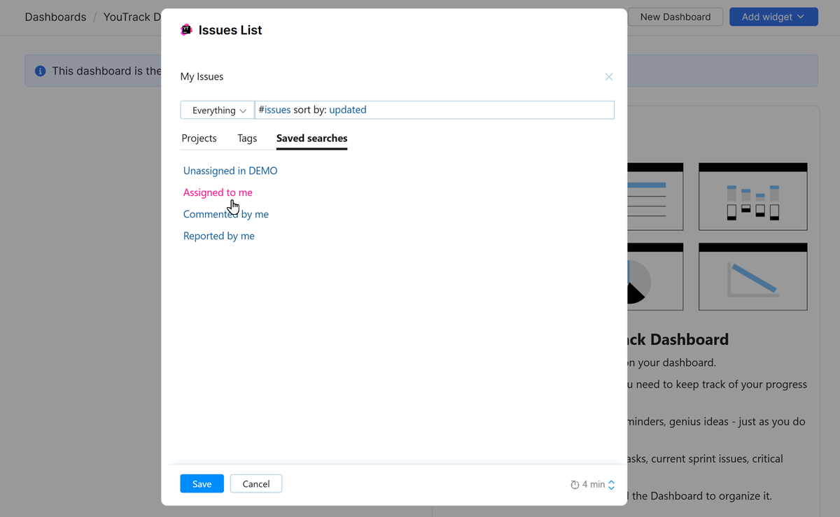 Personalizing the content in the default issue list widget. Personalizing the content in the default issue list widget.