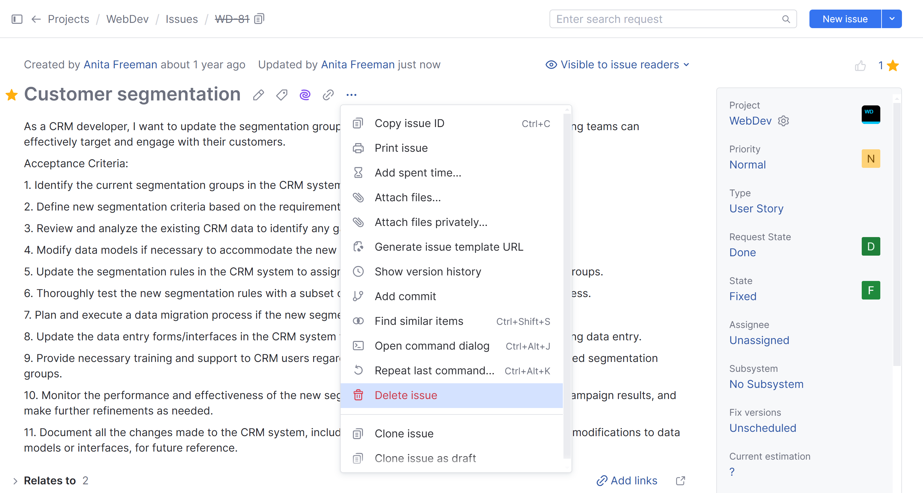 Delete issue Delete issue