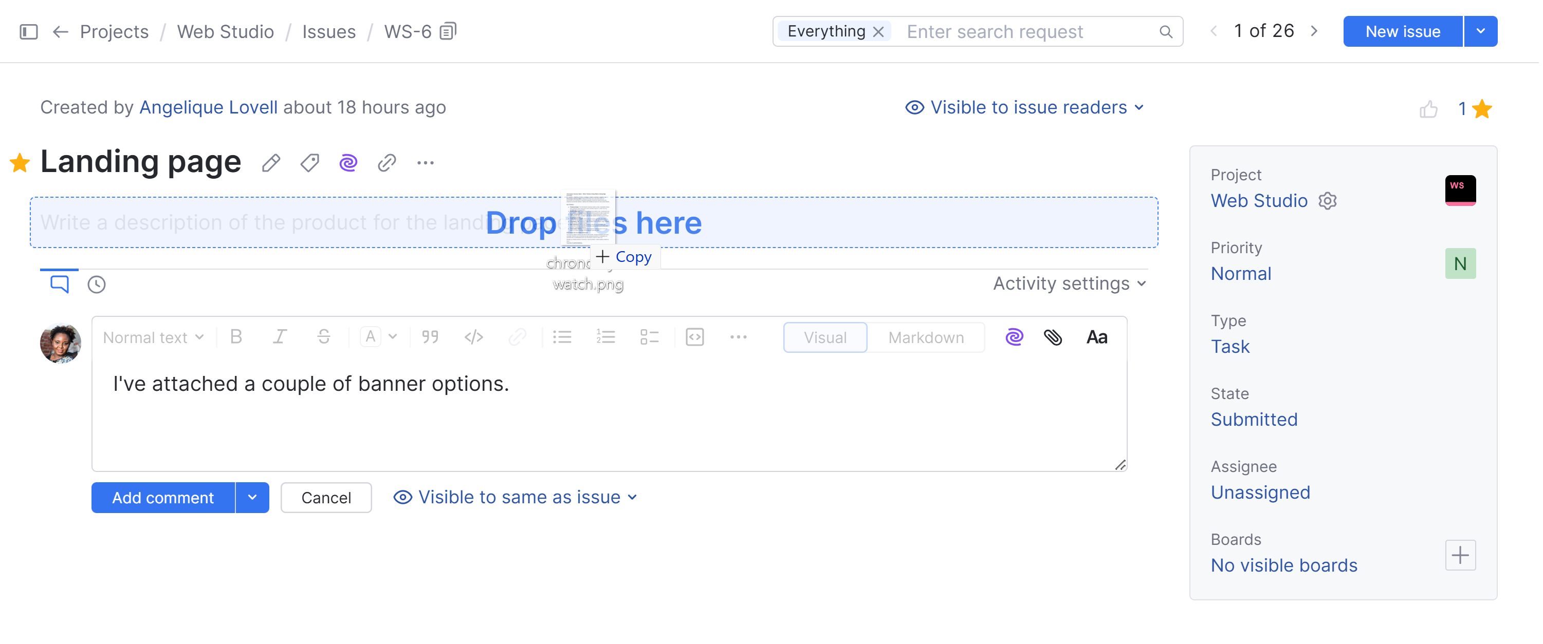 Drag attachments single issue view Drag attachments single issue view