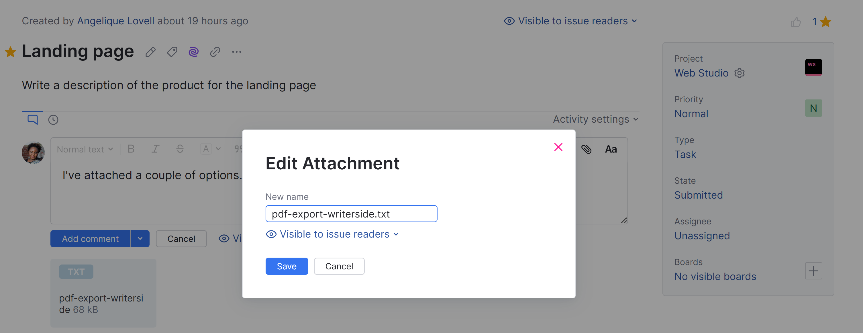 Edit attachment dialog Edit attachment dialog