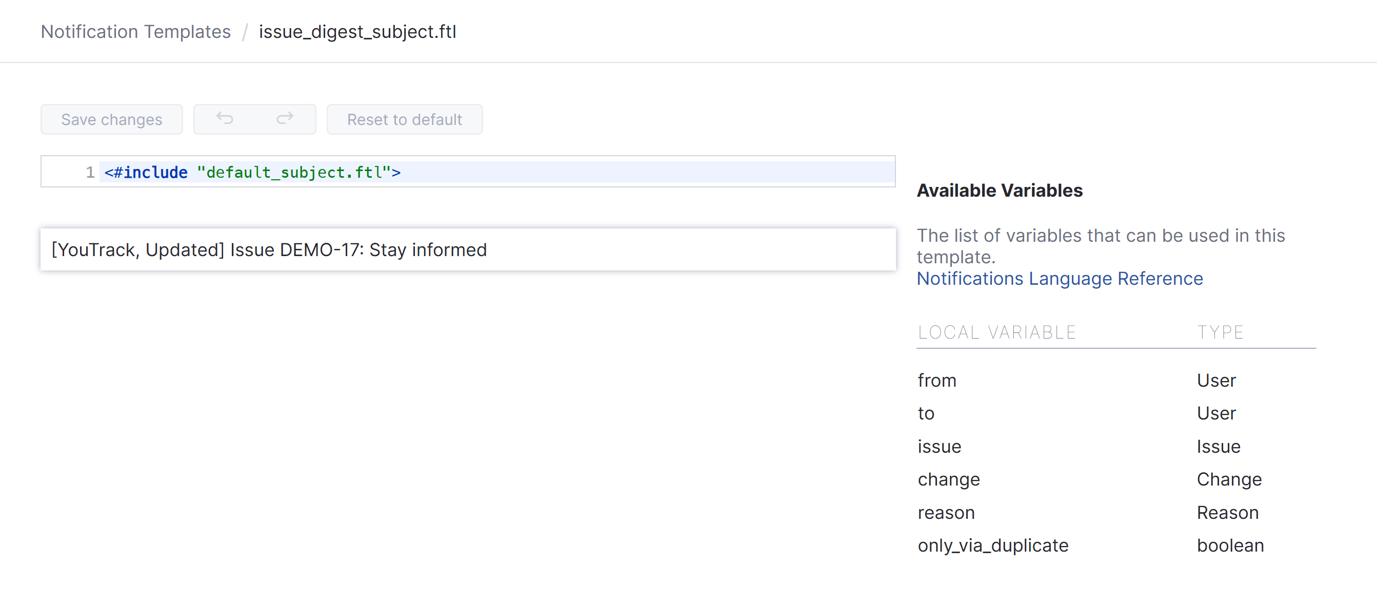 Edit notification template Edit notification template