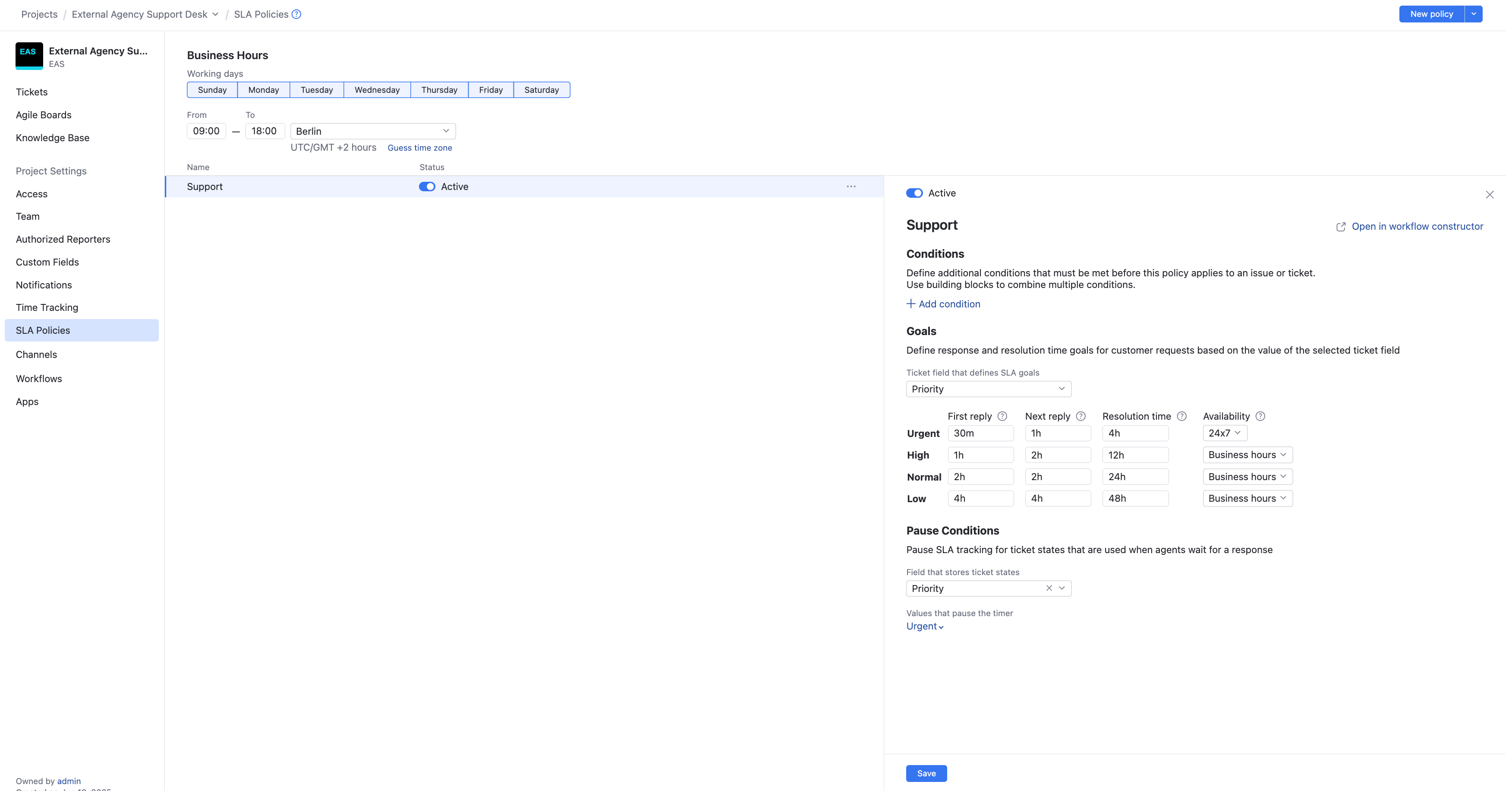 Edit an SLA policy Edit an SLA policy