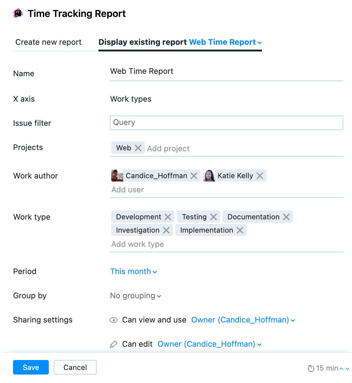 Existing distribution report widget settings Existing distribution report widget settings