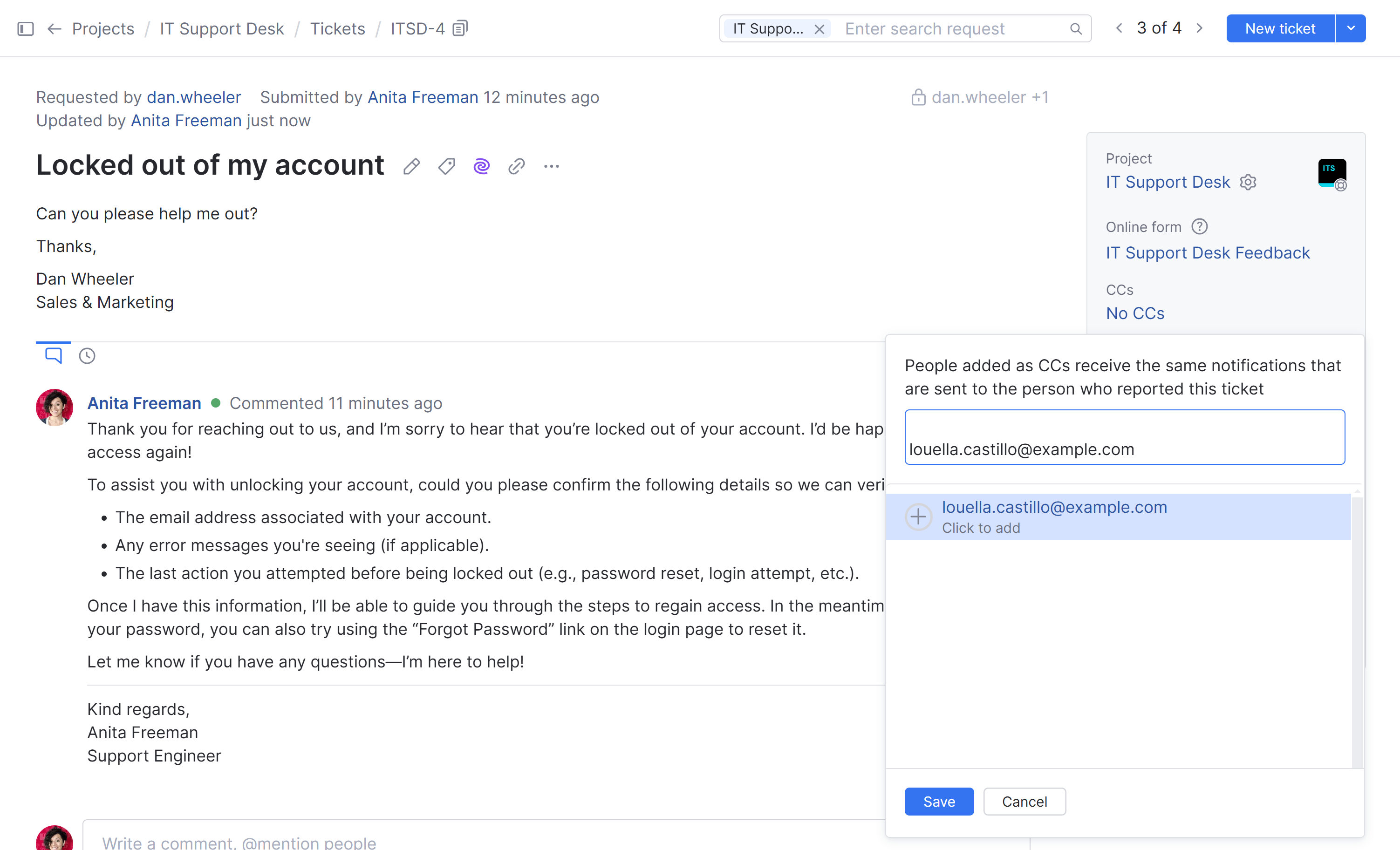 The dropdown menu that lets you add users to CCs in a ticket. The dropdown menu that lets you add users to CCs in a ticket.