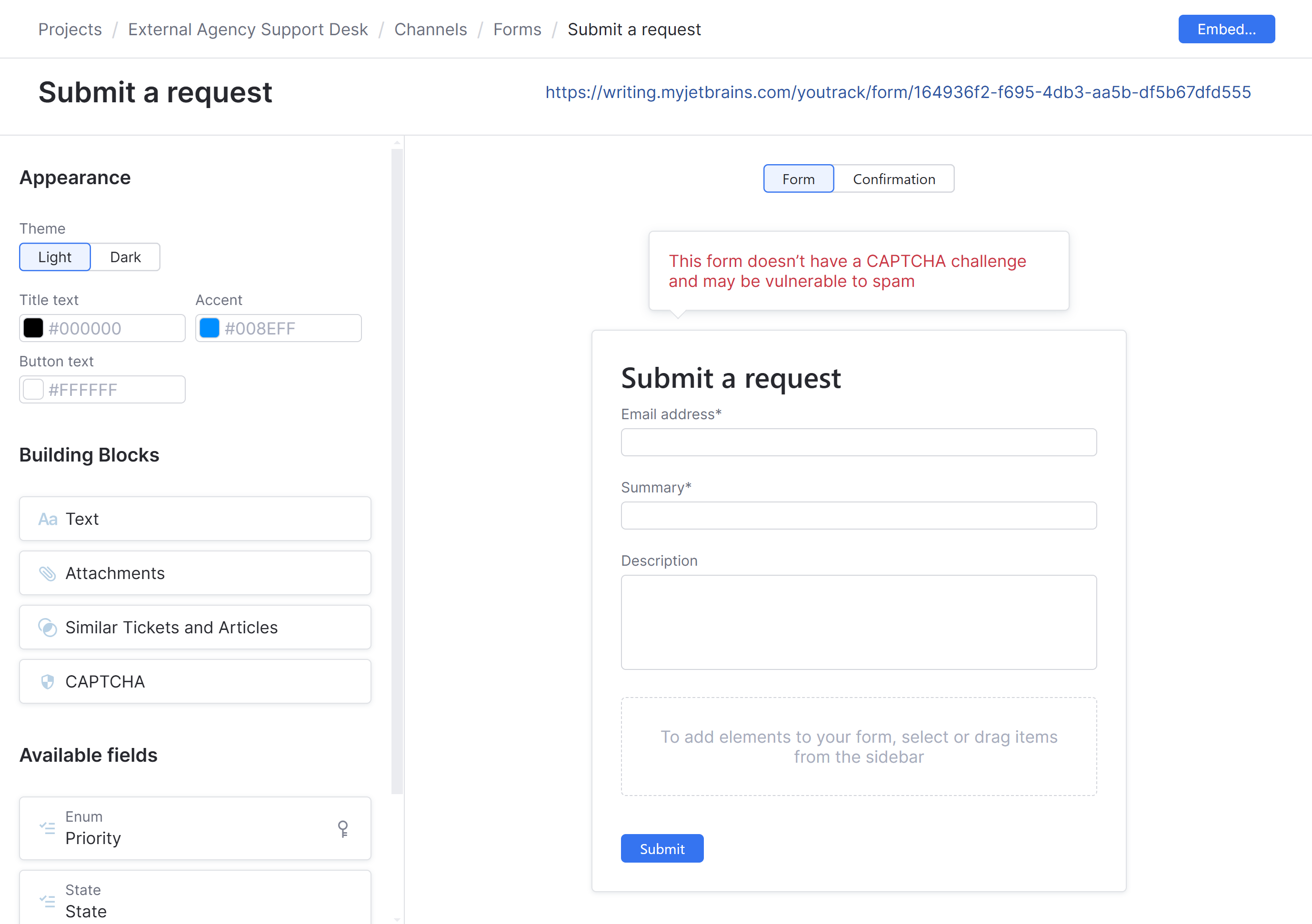 The interface for adding a new online form in a helpdesk project. The interface for adding a new online form in a helpdesk project.