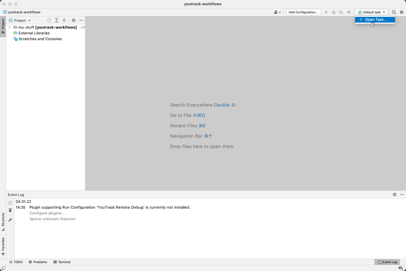 Option to start a new task in the IDE. Option to start a new task in the IDE.