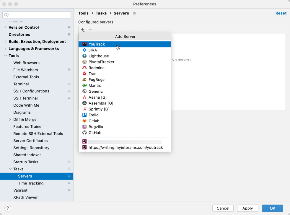 Option to add a server for task management activity. Option to add a server for task management activity.