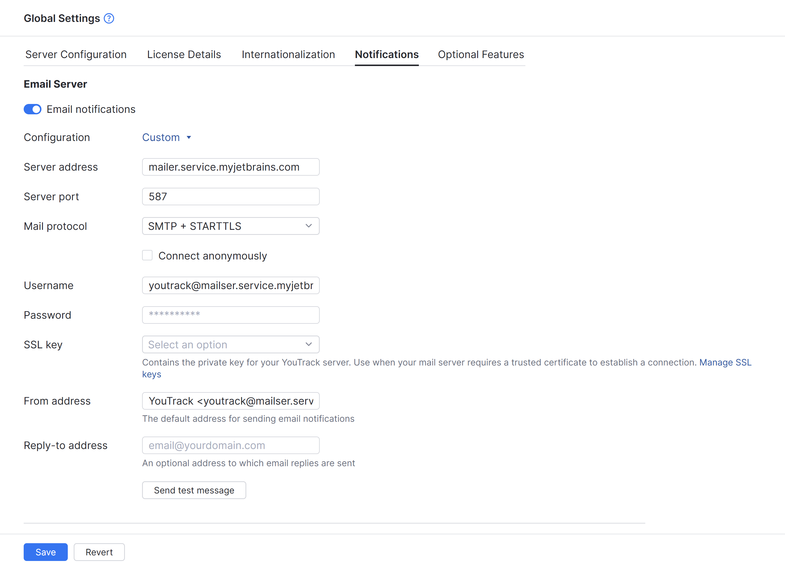 SMTP settings SMTP settings