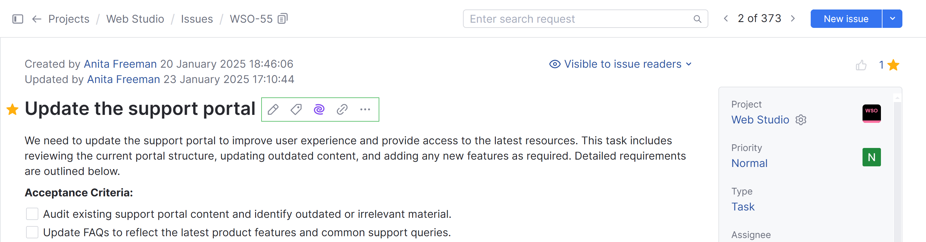Issue toolbar single issue view Issue toolbar single issue view
