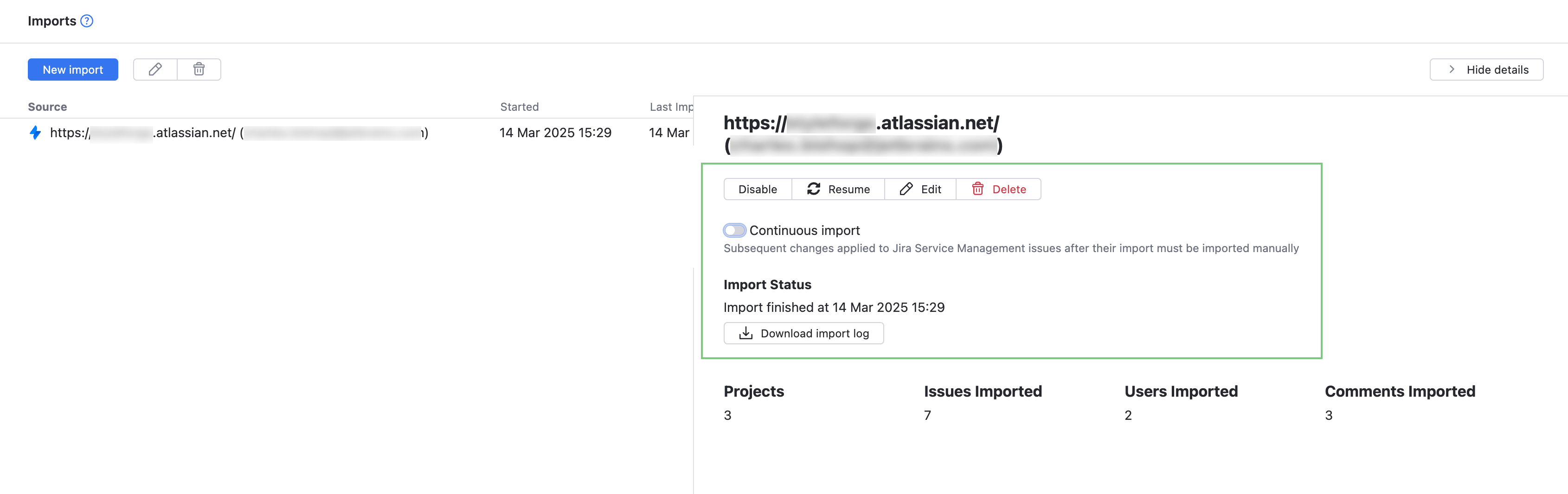 Import results Import results