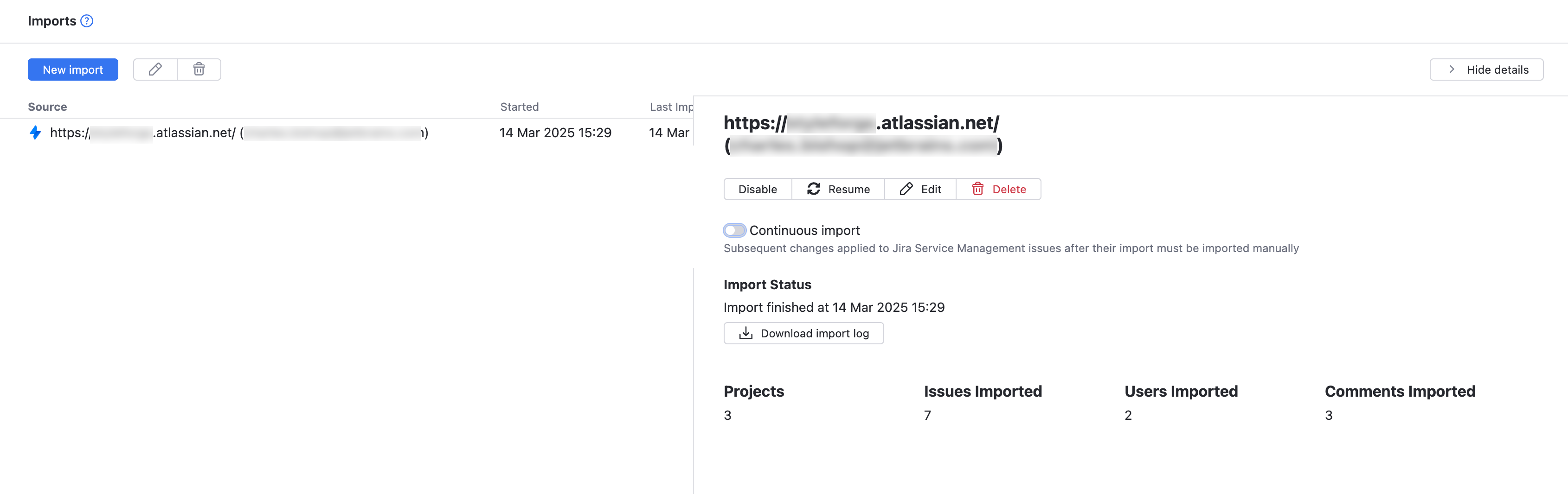 Import results Import results
