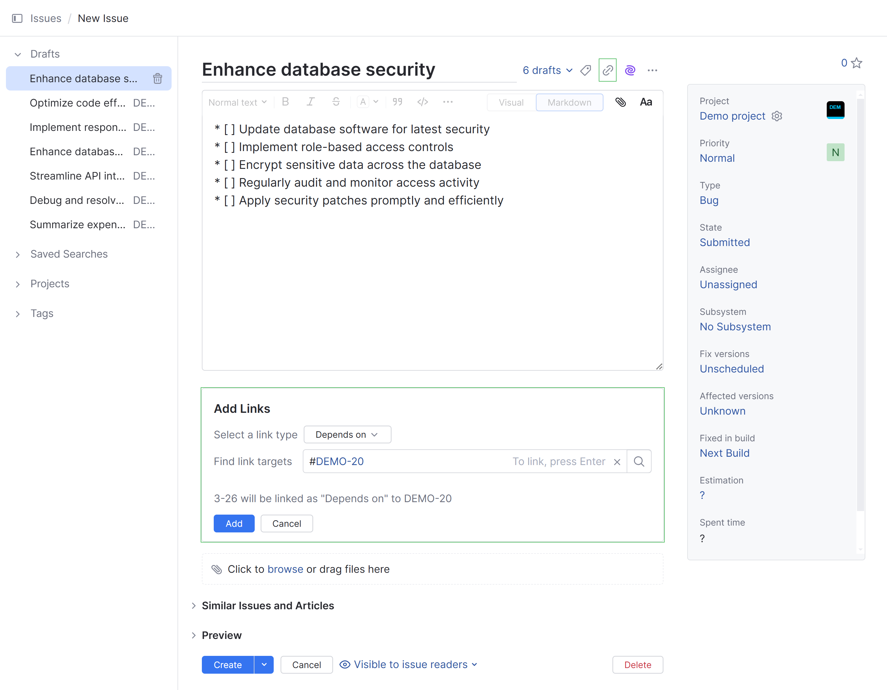 Links to other issues in the new issue view. Links to other issues in the new issue view.