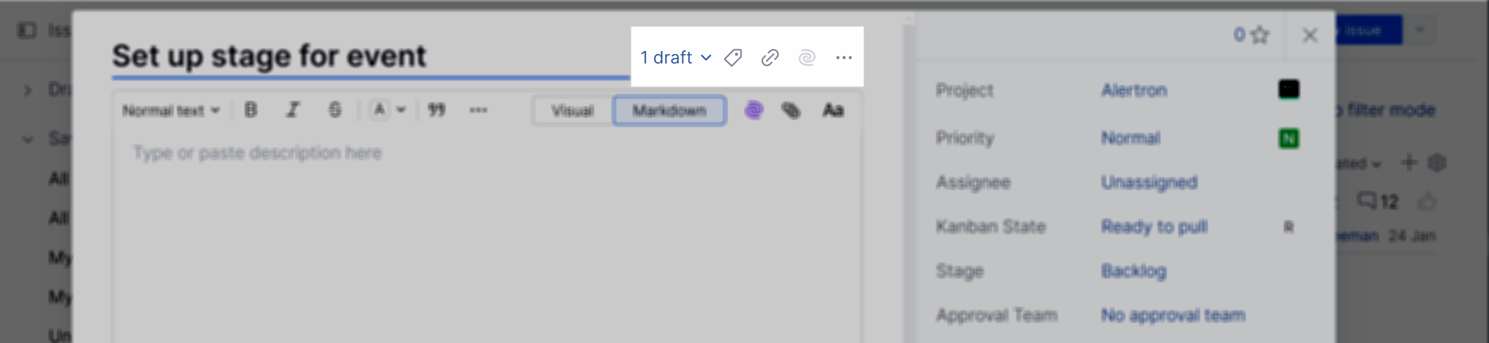 New create issue toolbar New create issue toolbar
