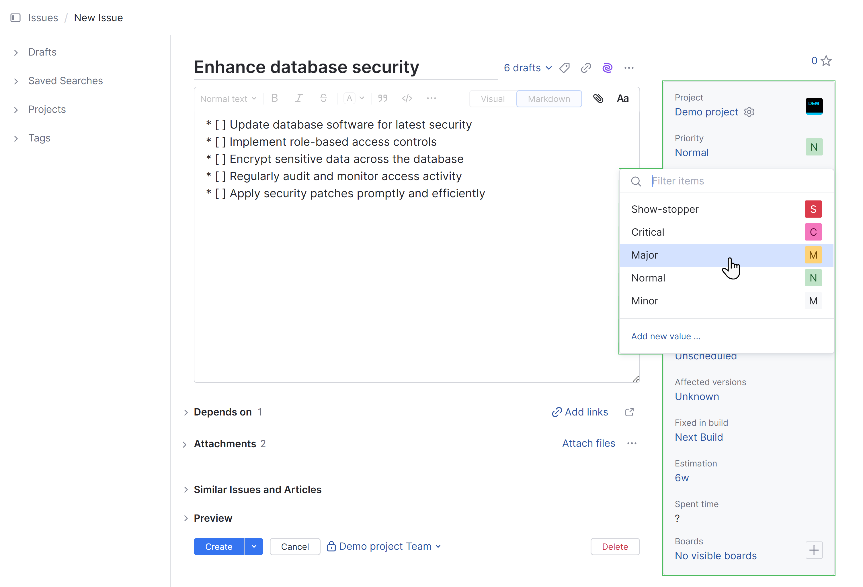 Custom field panel for a new issue Custom field panel for a new issue