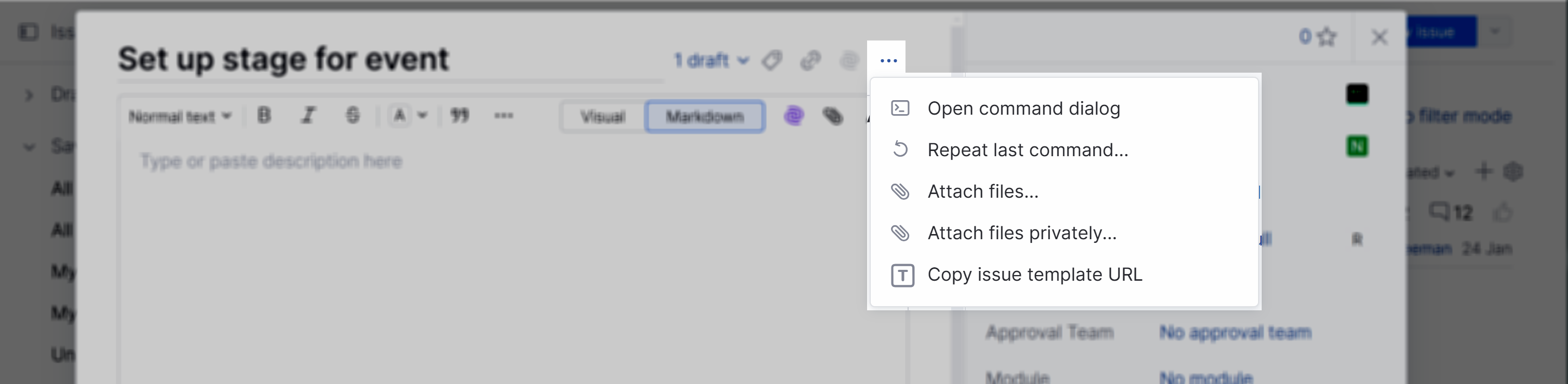 The show more menu for a new issue. The show more menu for a new issue.