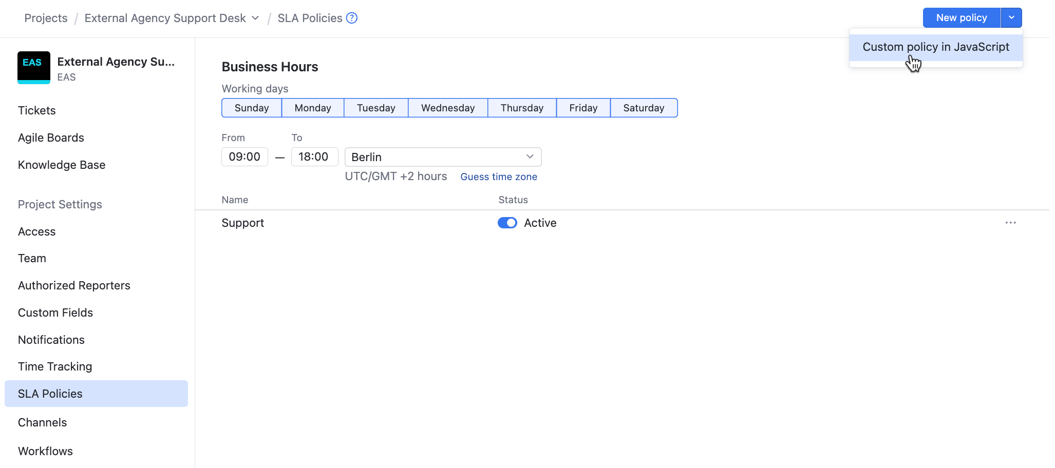A new JavaScript SLA policy A new JavaScript SLA policy