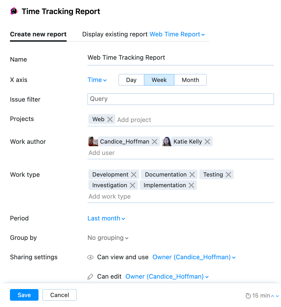 New time tracking report widget settings New time tracking report widget settings