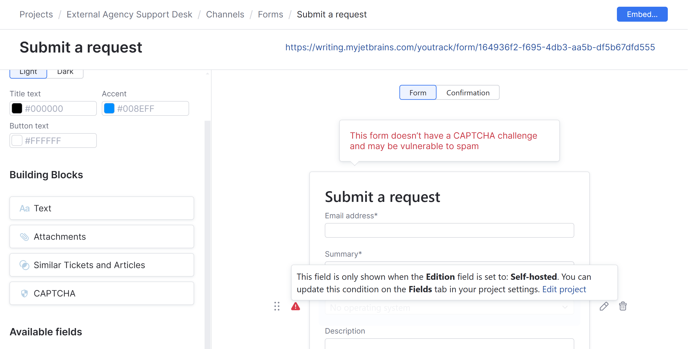 An online form with a misconfigured conditional field. An online form with a misconfigured conditional field.