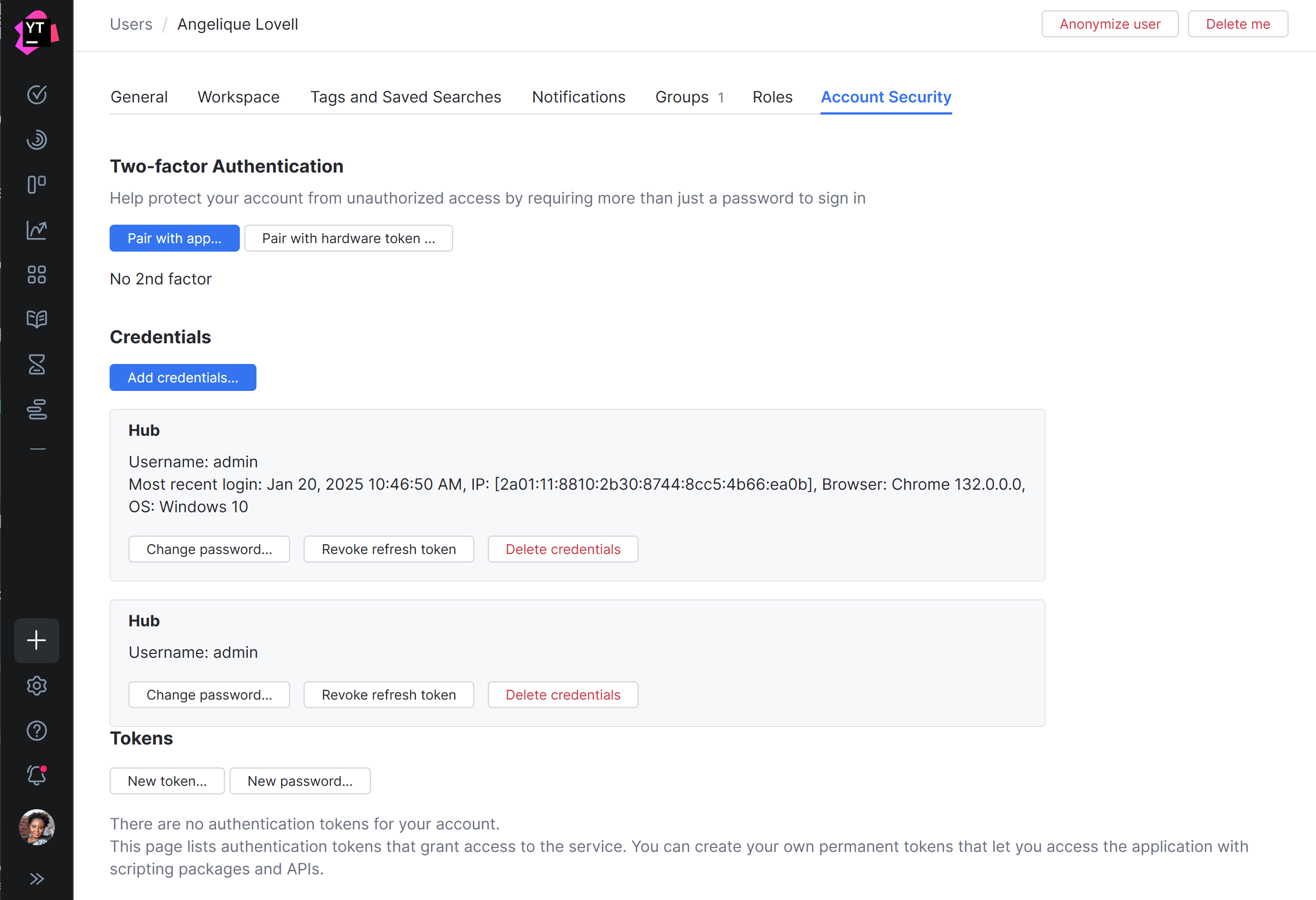 The authentication settings for a YouTrack user account. The authentication settings for a YouTrack user account.