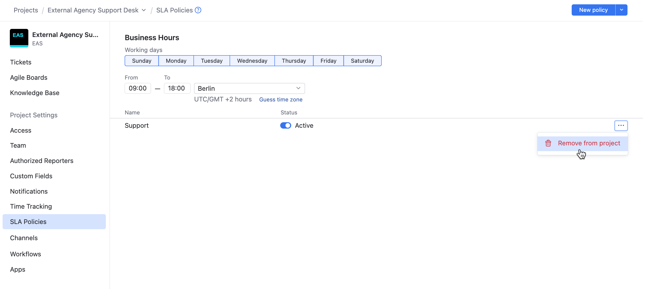Remove an SLA policy from a project Remove an SLA policy from a project