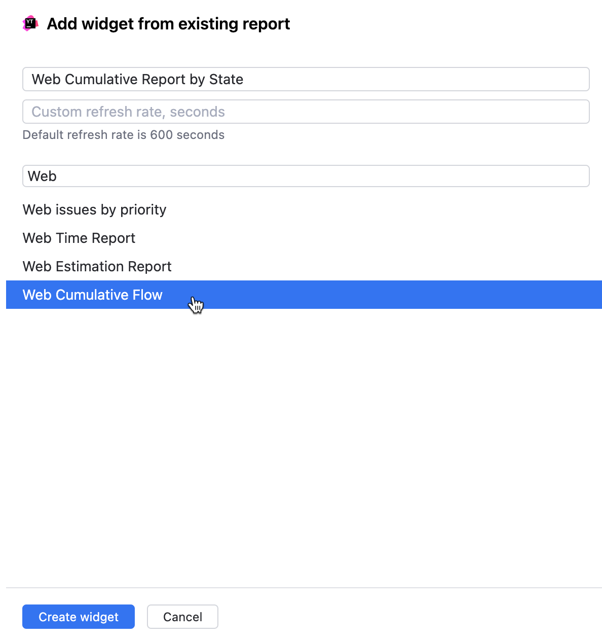 Report widget settings Report widget settings