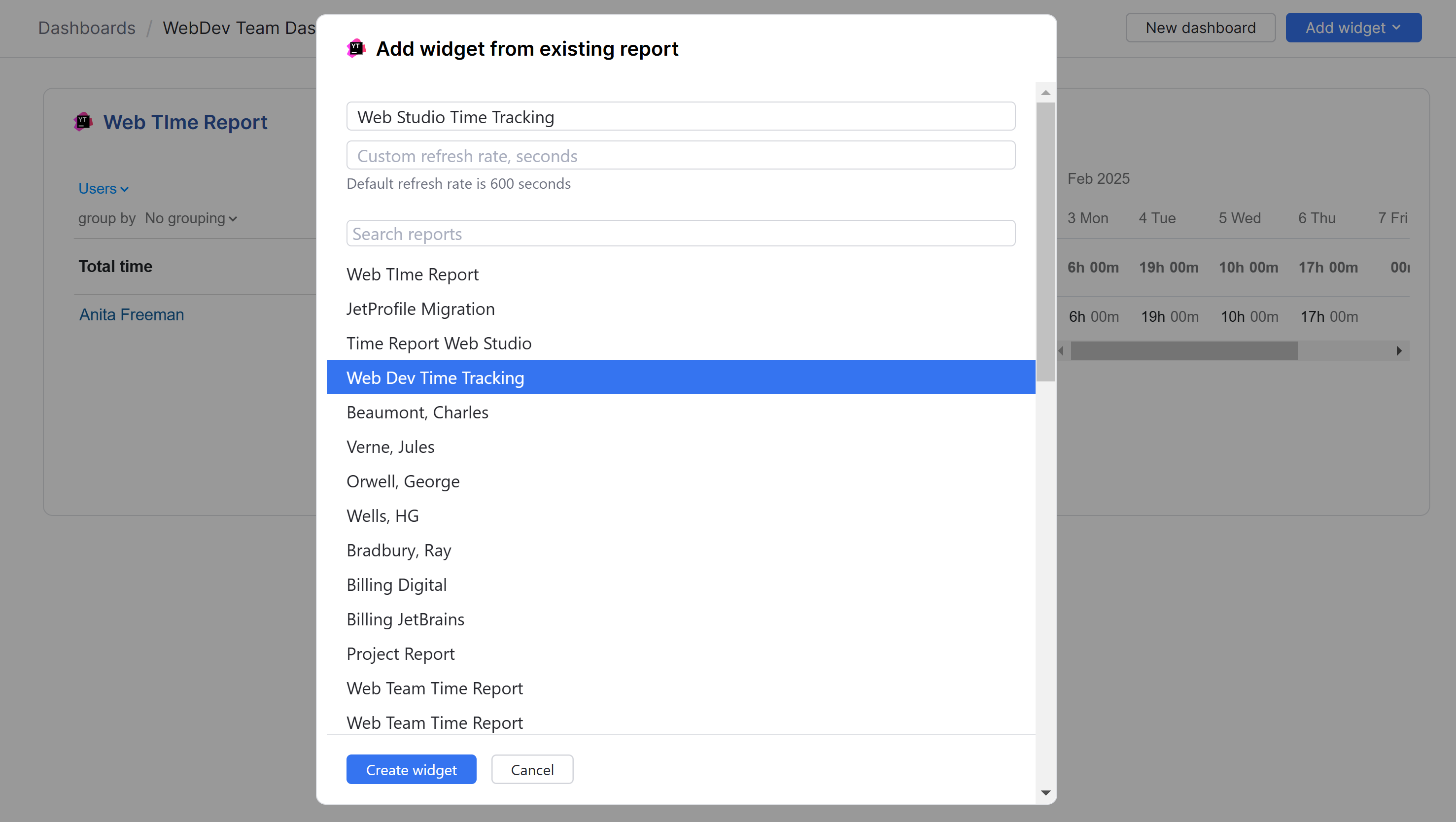 Report widget settings Report widget settings