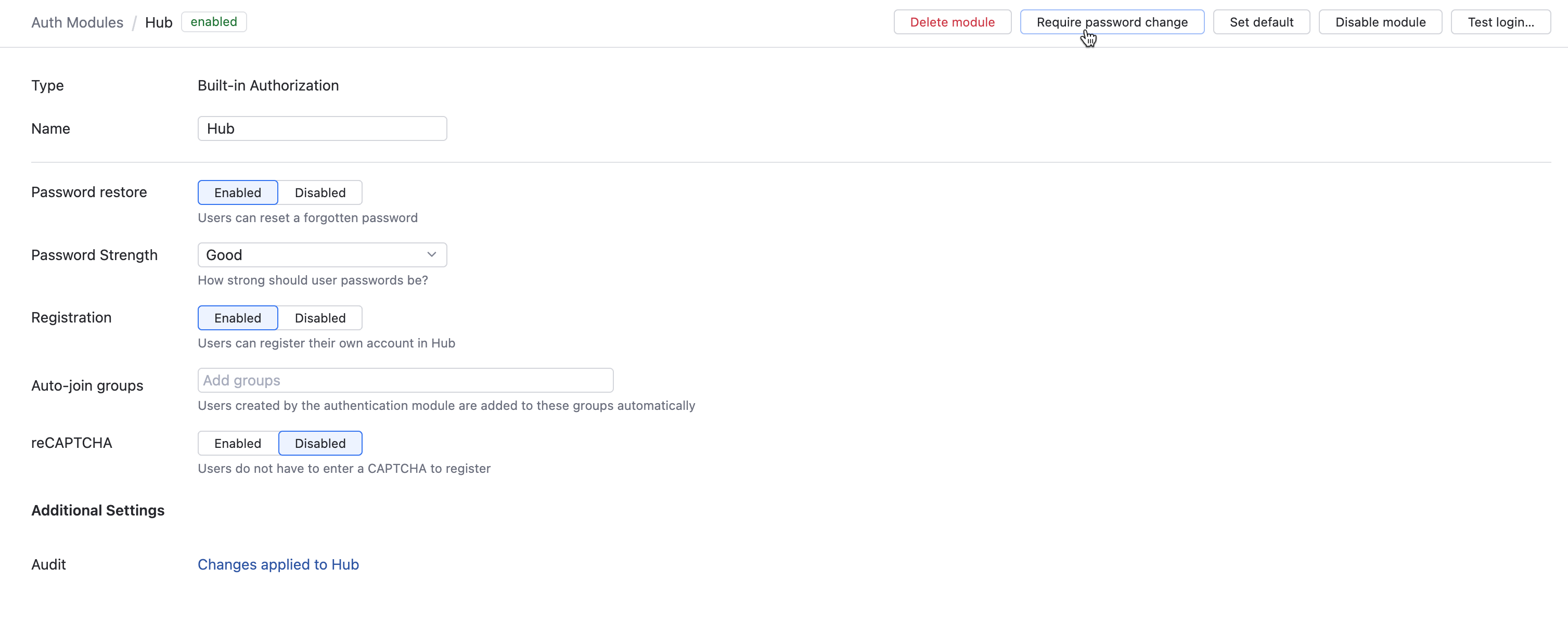 Require password change hub auth Require password change hub auth