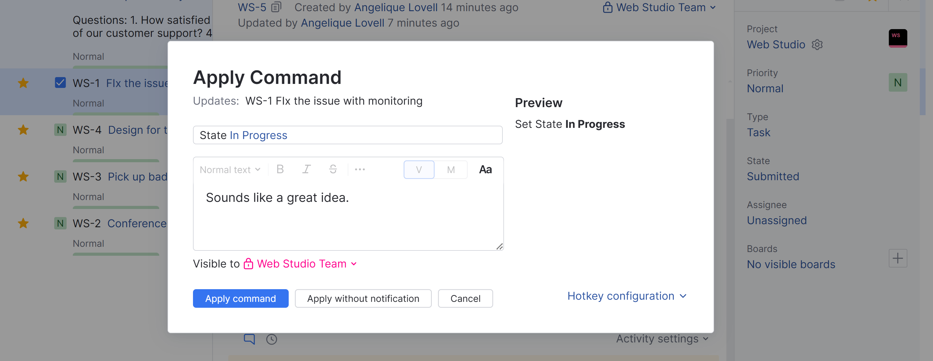 Set comment visibility command Set comment visibility command