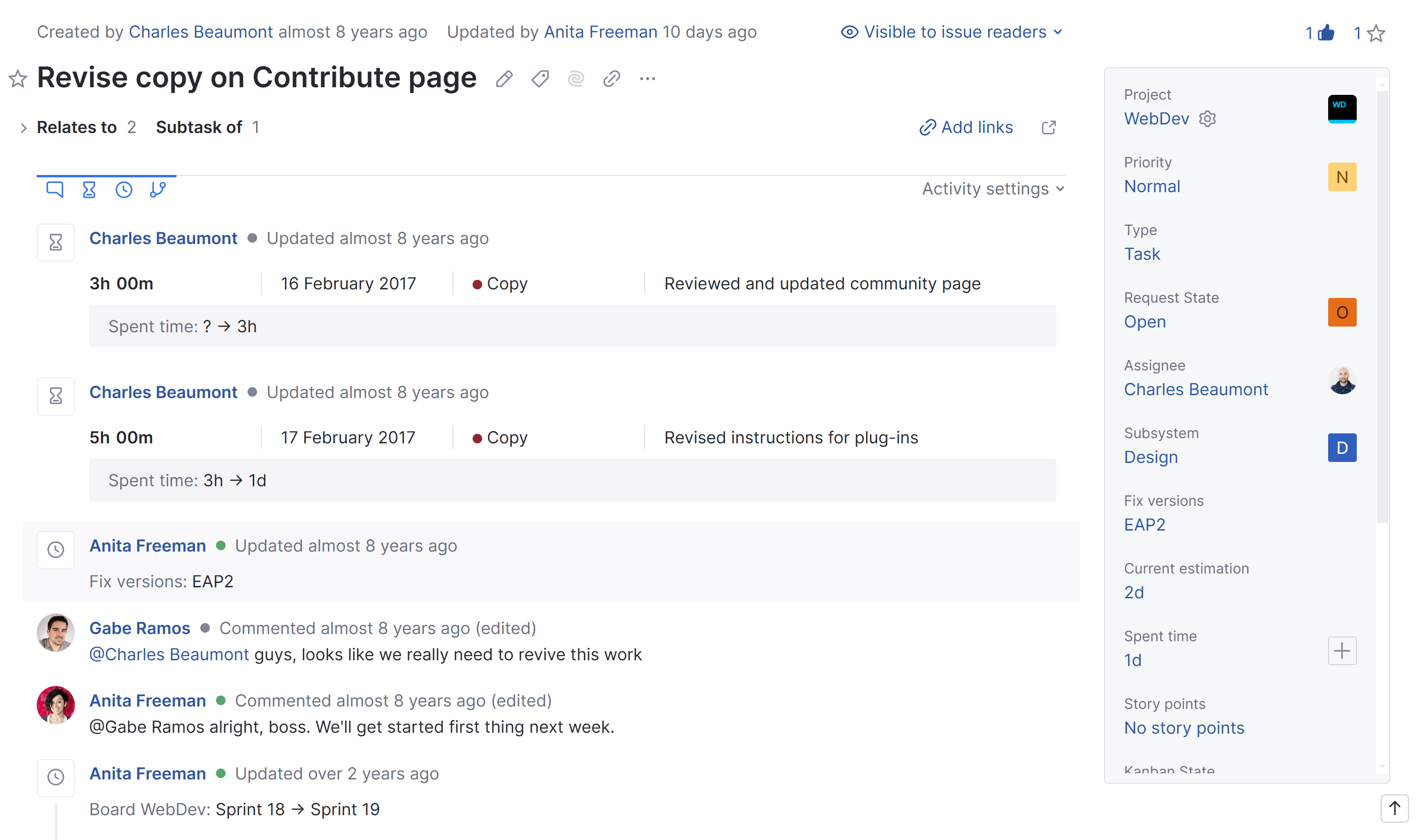Single issue activity stream Single issue activity stream